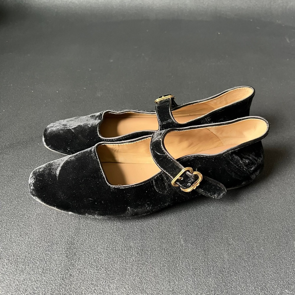 Sam Edelman Womens 9 Black Velvet Mary Jane Buckle Strap Flats Victorian Holiday